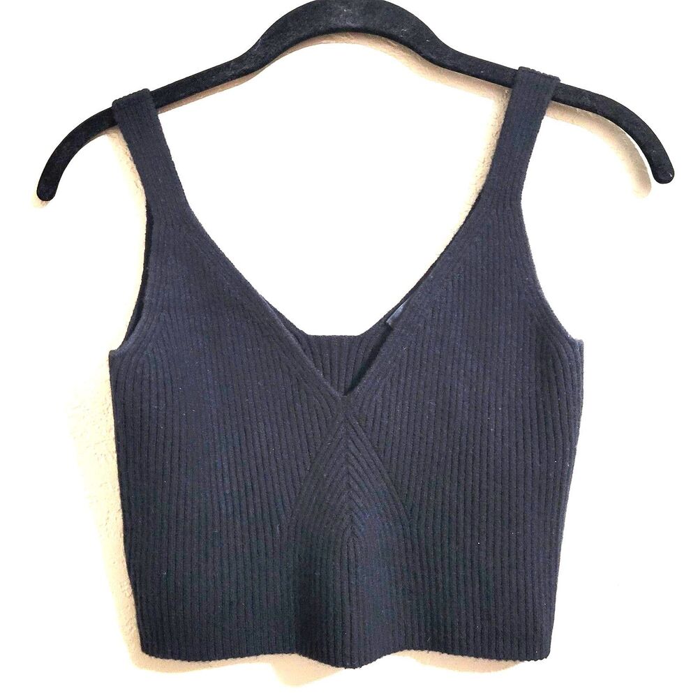 J. Crew Cashmere Cropped Sweater Tank Top V-Neck Black Med. Minimalist Elevated